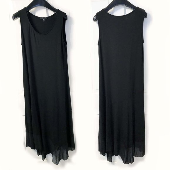 Eileen Fisher asymmetric sheer hem sleeveless dress XS black viscose jersey - Picture 3 of 10